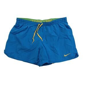 Nike Womens M 8-10 Fit Dry Running Shorts Blue Yellow Layered 2-in-1